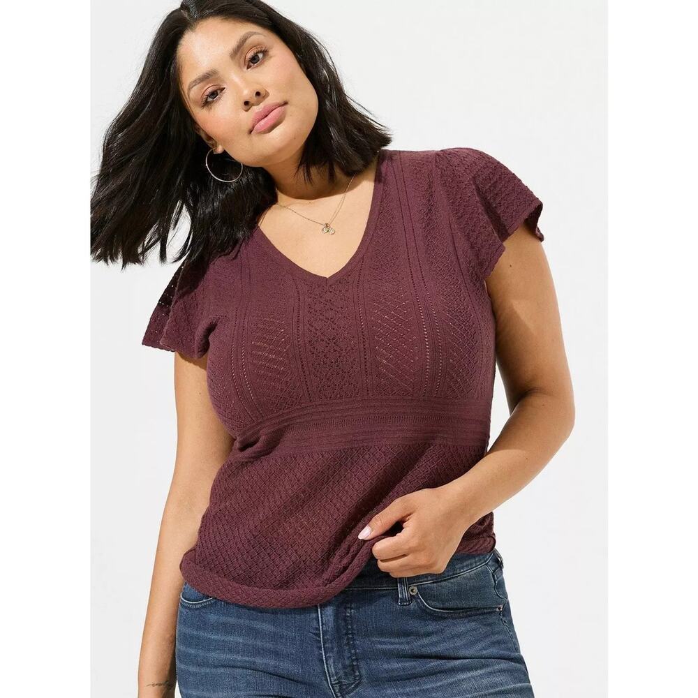 NWT Torrid Plus Deep Burgundy Pullover Pointelle Sweater Shirt Top Size: 0X (12)